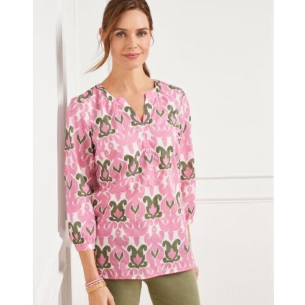 TALBOTS Ikat Medallion Split Neck Popover Shirt Aurora Pink Plus Size 2X - Picture 6 of 6